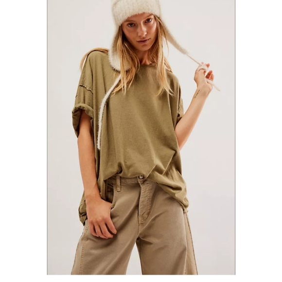 Free People Beach Oversized Boxy Fit Tee Size Medium Coral - Picture 7 of 9